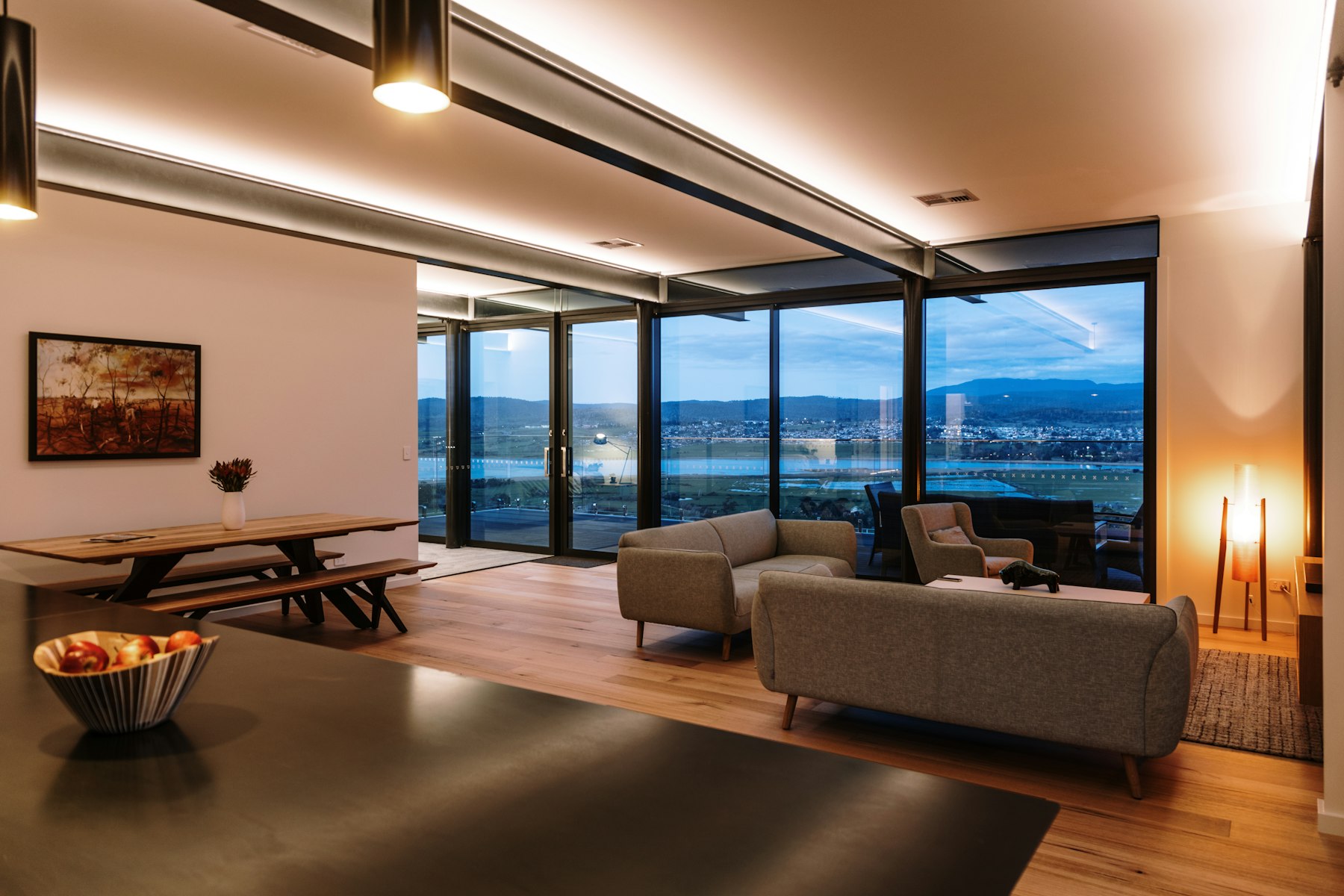 Bright living room with modern interior lighting